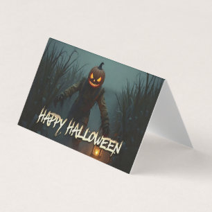 Gruseliger Kürbiskopf-Halloween-Schauplatz Visitenkarten