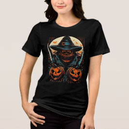 Gruseliger Kürbisscheuche- und Messer-Halloween-Ki Tri-Blend Shirt