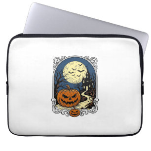 Gruseliger Kürbisszene Vintage Halloween Vektor Ku Laptopschutzhülle