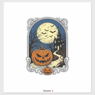 Gruseliger Kürbisszene Vintage Halloween Vektorgra Aufkleber