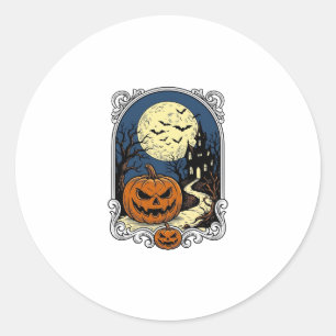 Gruseliger Kürbisszene Vintage Halloween Vektorkun Runder Aufkleber