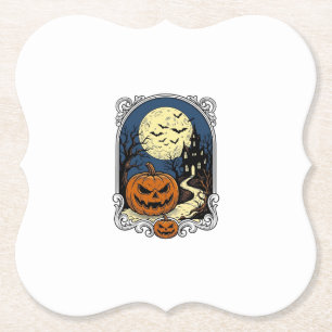 Gruseliger Kürbisszene Vintage Halloween Vektorkun Untersetzer