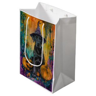 Gruseliger Labrador-Hund Halloween-Hexe und Kürbis Mittlere Geschenktüte