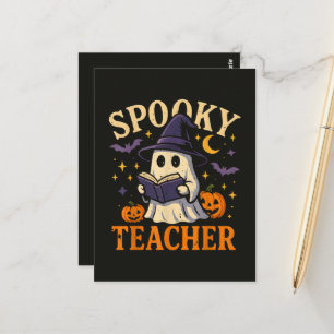 Gruseliger Lehrer Halloween Süßer Geist Lesend Postkarte
