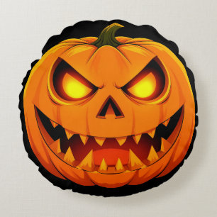 Gruseliger leuchtender Halloween-Kürbis Jack-O'-La Rundes Kissen