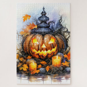 Gruseliger leuchtender Halloween-Kürbis Puzzle
