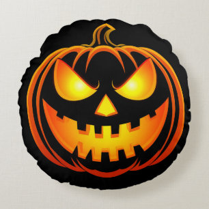 Gruseliger leuchtender Halloween-Kürbis Rundes Kissen