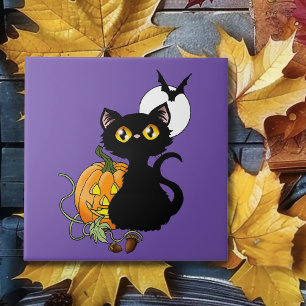 Gruseliger Lila Süßer Schwarzer Katze Halloween Kü Fliese