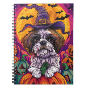 Gruseliger Malti Tzu Hund Halloween Hexe und Kürbi Notizblock