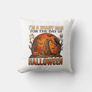 Gruseliger Mann Halloween Hexenhut Blutmond Kürbis Kissen