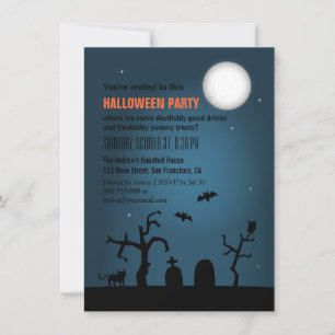 Gruseliger Mond Silhouette Halloween-Party Einladung