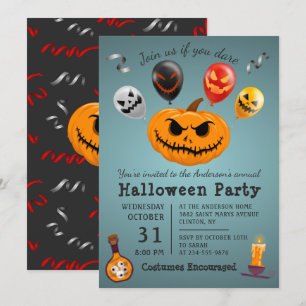 Gruseliger Monster-Kürbis-Ballon-Halloween-Party Einladung