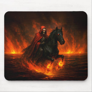 Gruseliger Nacht-Reiter auf schwarzem Hengst Mousepad