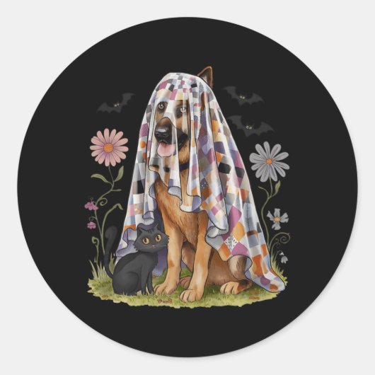 Gruseliger Patchwork-Blumen-Geist Deutscher Schäfe Runder Aufkleber (Vorderseite)