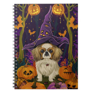Gruseliger Pekingese-Hund Halloween-Hexe und Kürbi Notizblock