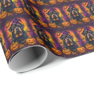 Gruseliger Rottweiler-Hund Halloween-Hexe und Kürb Geschenkpapier