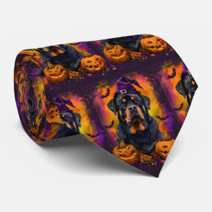 Gruseliger Rottweiler-Hund Halloween-Hexe und Kürb Krawatte
