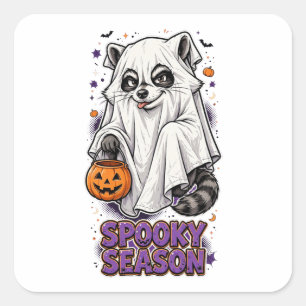 Gruseliger Saison-Waschbär-Geist-Halloween-Aufkleb Quadratischer Aufkleber