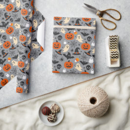 Gruseliger saisonaler grauer Halloween-Muster Geschenkpapier