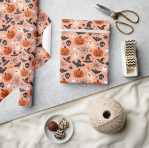 Gruseliger saisonaler schwarzer orange Halloween-M Geschenkpapier