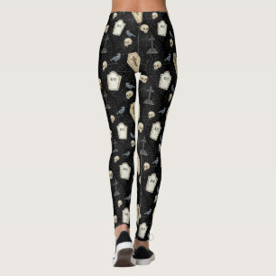 Gruseliger Sarg und Rabe Halloween Leggings