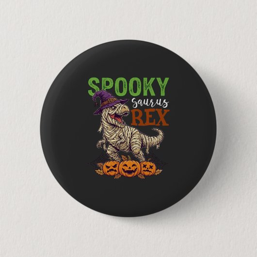 Gruseliger Saurus Rex Mumie Dinosaur Hexenhut Kürb Button (Vorderseite)