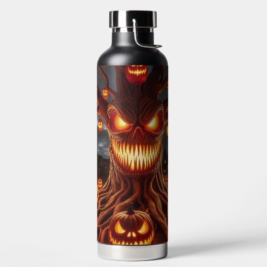 GRUSELIGER, SCHAUERLICHER HALLOWEEN-BAUM MIT ORANG TRINKFLASCHE (links)