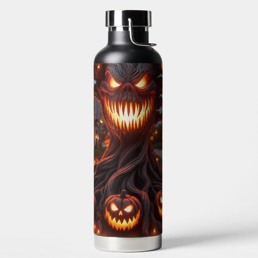 GRUSELIGER, SCHAUERLICHER HALLOWEEN-BAUM MIT ORANG TRINKFLASCHE (links)