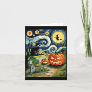 Gruseliger schwarzer Halloween-Kater in einer Y-Na Karte