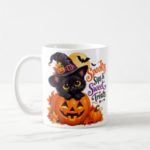 Gruseliger schwarzer Kater & Kürbis Halloween-Tass Kaffeetasse