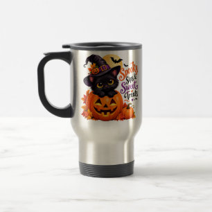 Gruseliger schwarzer Kater & Kürbis Halloween-Tass Reisebecher