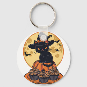 Gruseliger schwarzer Katzen-Halloween-Schlüsselanh Schlüsselanhänger