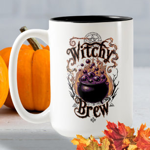 Gruseliger schwarzer Kessel Halloween Hexenbrauen Zweifarbige Tasse
