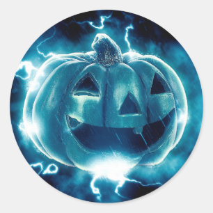 Gruseliger schwarzer und blauer Halloween-Kürbis Runder Aufkleber