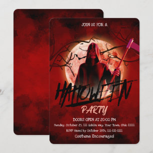 Gruseliger Sensenmann-Blutmond-Halloween-Party Einladung