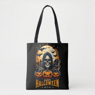 Gruseliger Sensenmann Kürbis Fledermäuse Halloween Tasche
