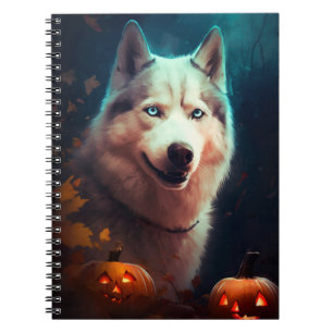 Gruseliger Siberian Husky mit Kürbissen Halloween  Notizblock