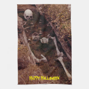 Gruseliger Skelett Halloween-Foto-Design Geschirrtuch