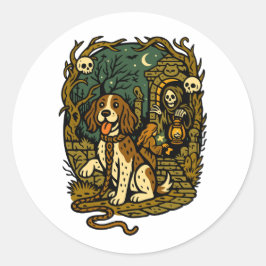 Gruseliger Skelett-Hund im Horror-Aesthetic Runder Aufkleber