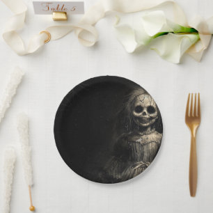 Gruseliger Skelett-Puppen-Halloween-Kostüm-Party Pappteller
