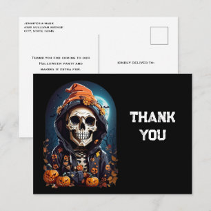 Gruseliger Skelett- und Kürbis-Halloween-Dankeschö Postkarte