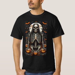 Gruseliger Skelett und leuchtende Kürbisse Hallowe T-Shirt