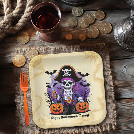 Gruseliger Skelettpirat Halloween Pappteller