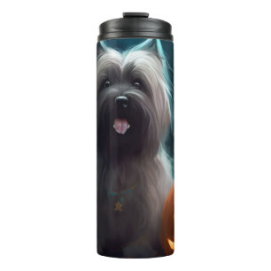 Gruseliger Skye Terrier mit Kürbissen Halloween  Thermosbecher
