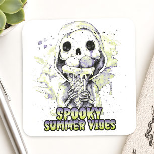 Gruseliger Sommer Stimmung Skelett Eis Sommerween Quadratischer Aufkleber