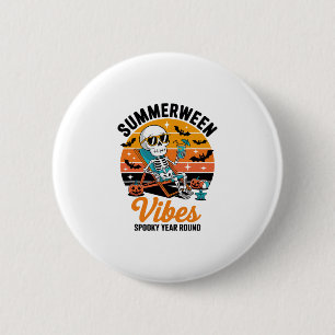 Gruseliger Sommer Strand Skelett Lustiger Hallowee Button
