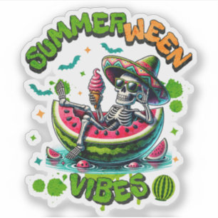 Gruseliger Sommerween-Skelett-Wassermelonen-Float Aufkleber