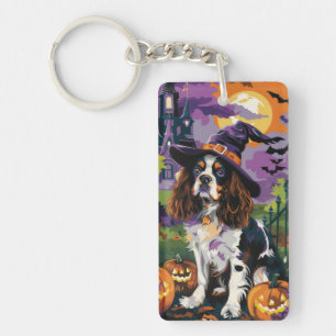 Gruseliger Springer Spaniel Halloween Hexe Kürbis Schlüsselanhänger