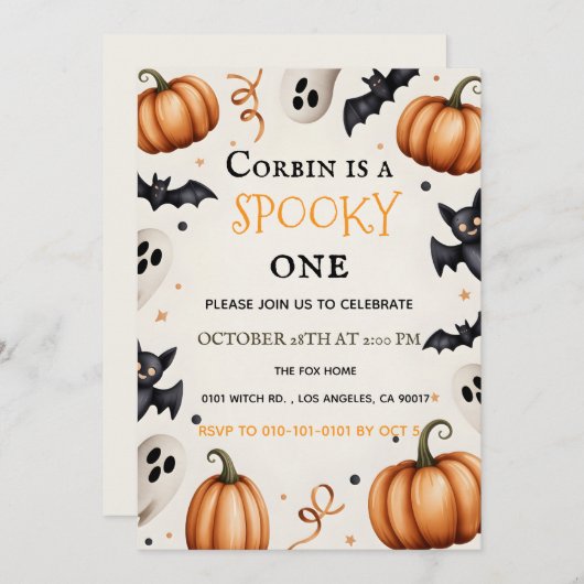 Gruseliger süßer Geist und Fledermaus Halloween-Ge Dankeskarte (Vorne/Hinten)