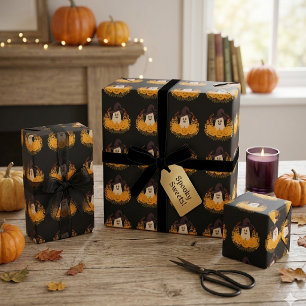Gruseliger Süßer Geist und Kürbisse Herbstkranz Geschenkpapier